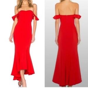 Likely Sunset Gown Drape Sleeve Ruffled Hem in Scarlet Red Sz 6